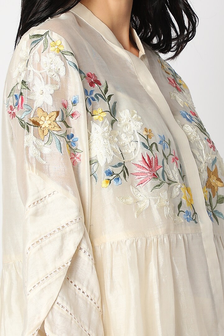 Cream Aari Embroidered Tunic by Aqube by Amber at Pernia's Pop Up Shop
