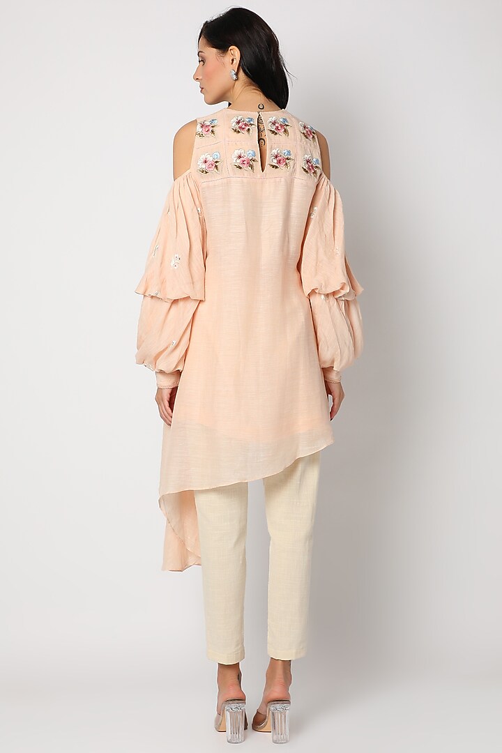 Peach Embroidered Asymmetrical Tunic by Aqube by Amber at Pernia's Pop Up Shop