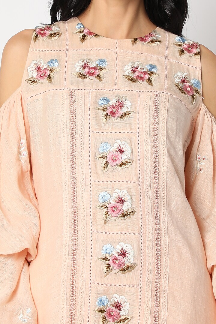 Peach Embroidered Asymmetrical Tunic by Aqube by Amber at Pernia's Pop Up Shop