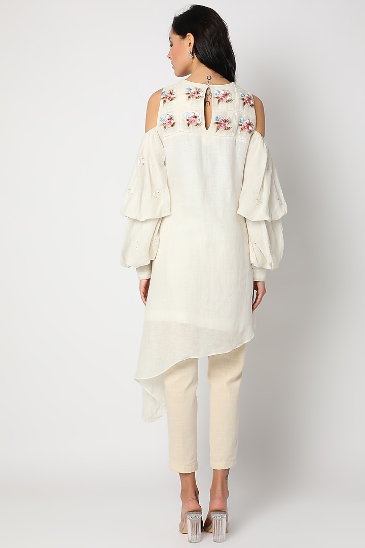 Off White Embroidered Asymmetrical Tunic by Aqube by Amber at Pernia's Pop Up Shop