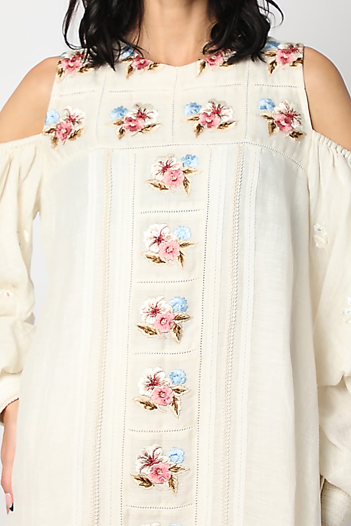 Off White Embroidered Asymmetrical Tunic by Aqube by Amber at Pernia's Pop Up Shop
