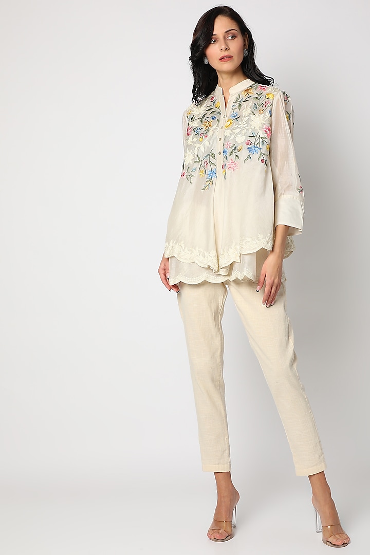 Cream Embroidered Layered Tunic by Aqube by Amber at Pernia's Pop Up Shop