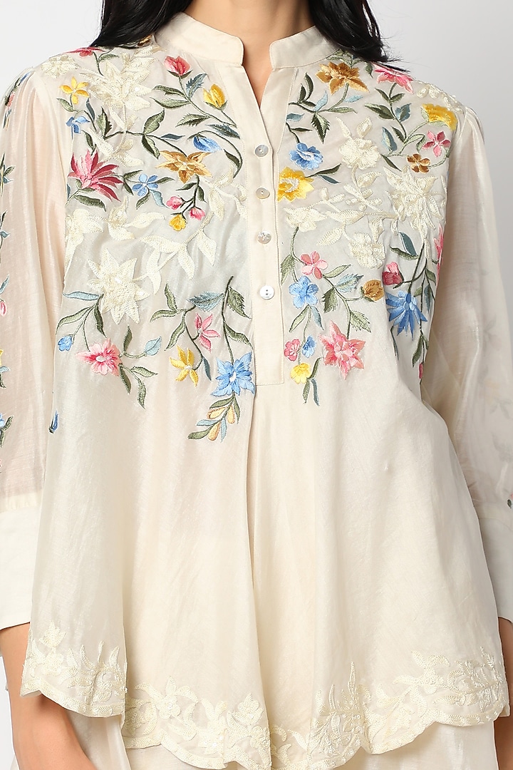 Cream Embroidered Layered Tunic by Aqube by Amber at Pernia's Pop Up Shop