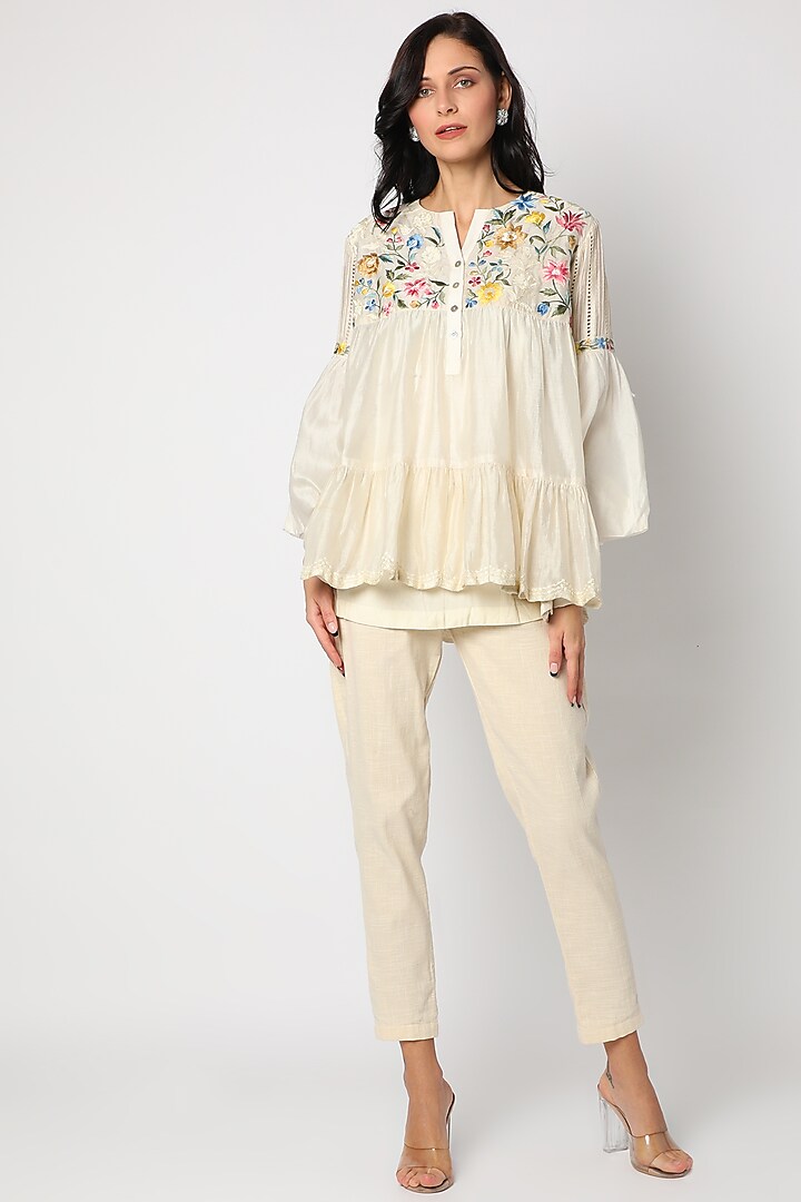 Cream Embroidered Short Tunic by Aqube by Amber at Pernia's Pop Up Shop