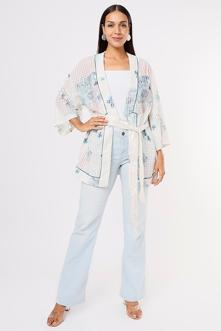 Blue Printed Jacket by Aqube by Amber