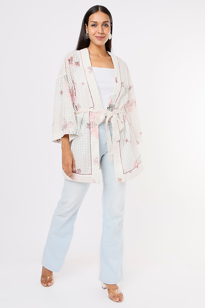 Pink Printed Jacket by Aqube by Amber