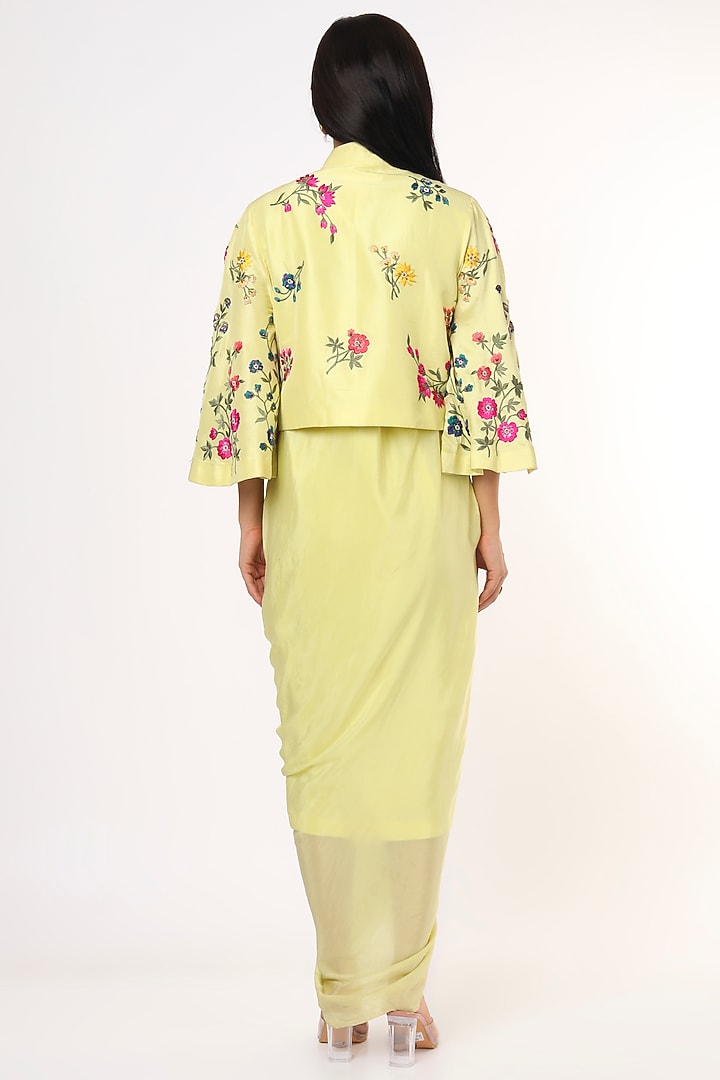 Yellow Embroidered Jacket With Dress by Aqube by Amber at Pernia's Pop Up Shop