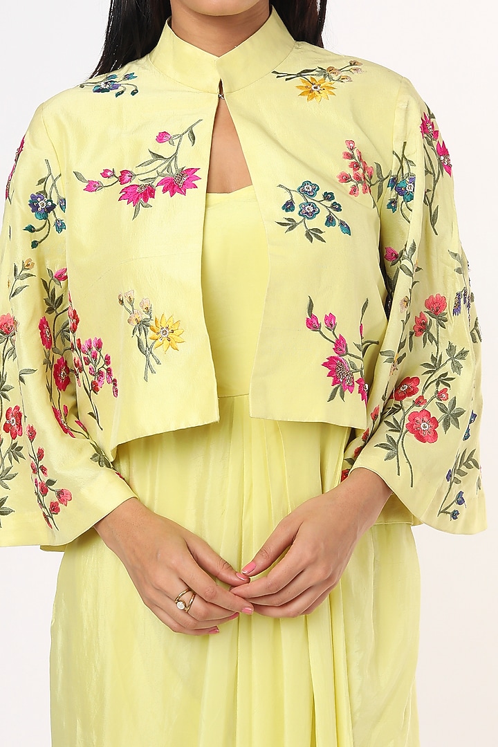 Yellow Embroidered Jacket With Dress by Aqube by Amber at Pernia's Pop Up Shop