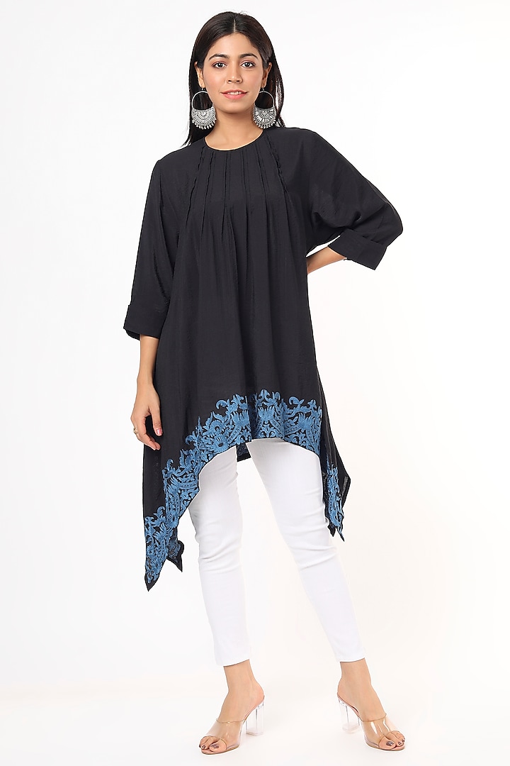 Black Embroidered Tunic by Aqube by Amber