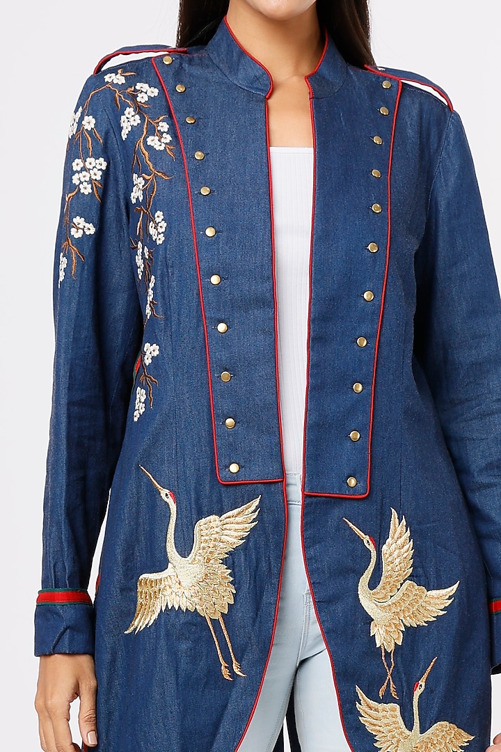 Blue Embroidered Jacket by Aqube by Amber at Pernia's Pop Up Shop