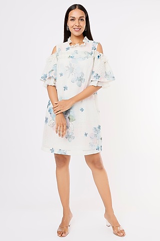 White Embroidered Dress by Aqube by Amber
