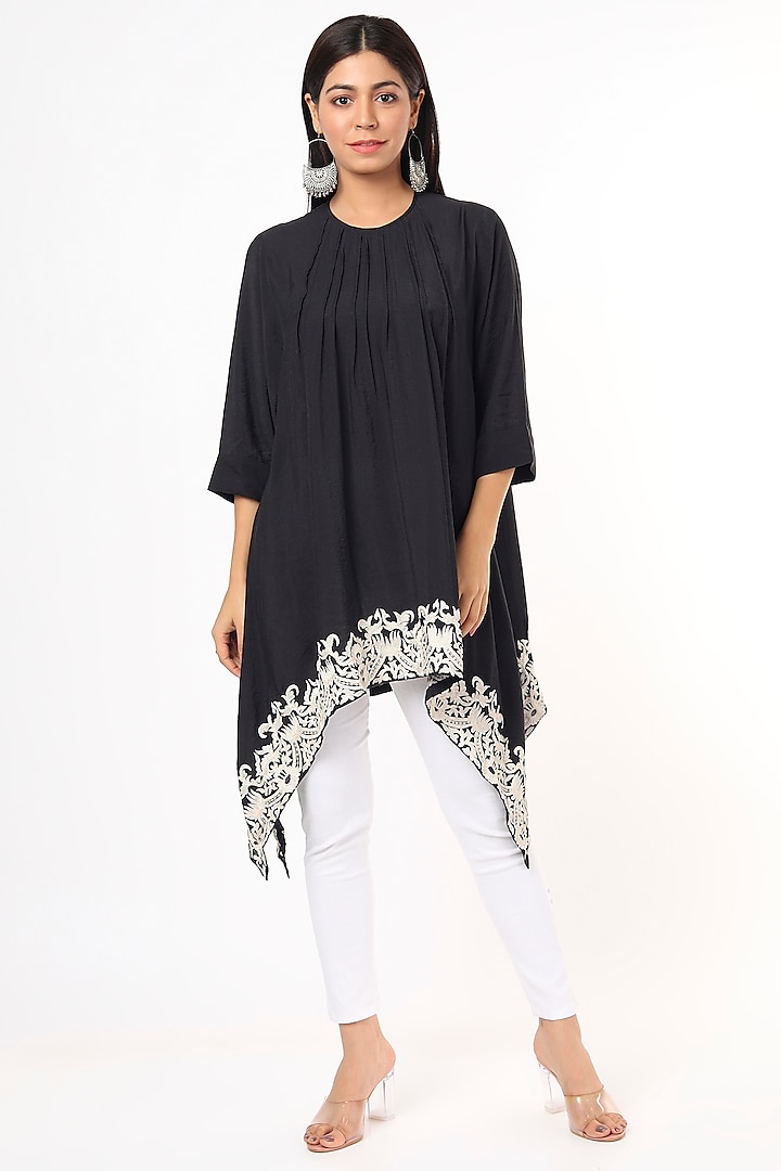 Black Embroidered Tunic by Aqube by Amber