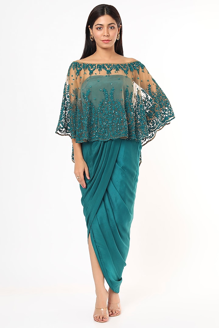 Emerald Green Embroidered Dress by Aqube by Amber