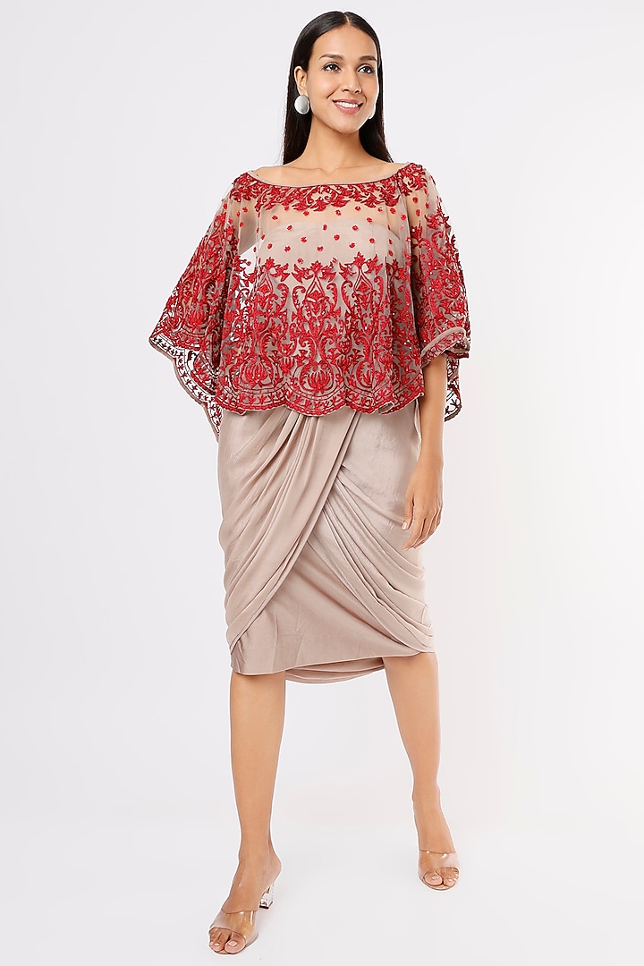 Taupe Embroidered Dress by Aqube by Amber