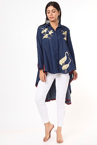 Blue Embroidered Tunic by Aqube by Amber