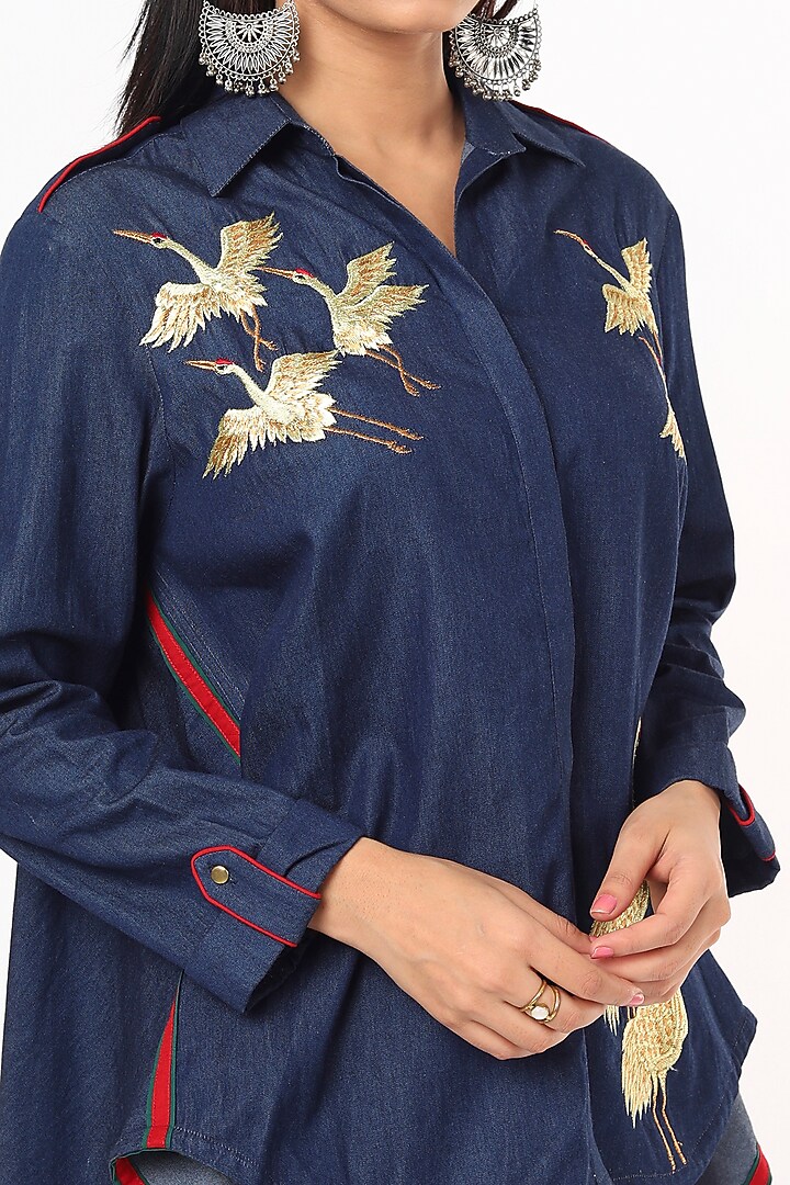 Blue Embroidered Tunic by Aqube by Amber at Pernia's Pop Up Shop