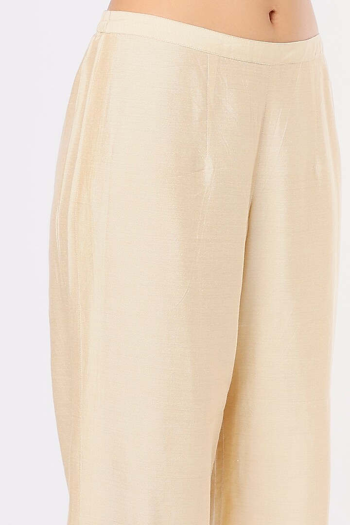 Beige Cotton Spun Silk Palazzo Pants by Aqube by Amber at Pernia's Pop Up Shop