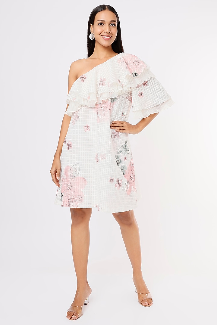 White Printed Dress by Aqube by Amber