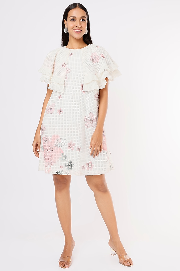 White Printed Dress by Aqube by Amber