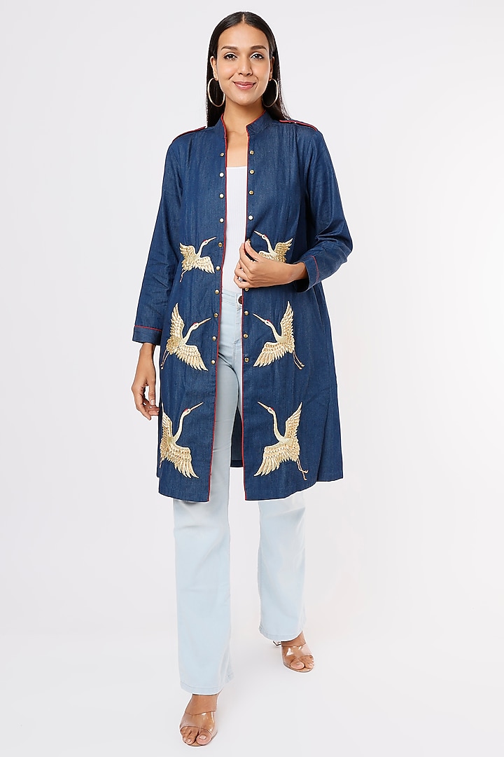 Blue Embroidered Jacket by Aqube by Amber
