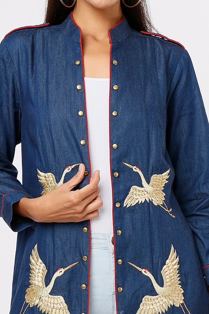 Blue Embroidered Jacket by Aqube by Amber at Pernia's Pop Up Shop