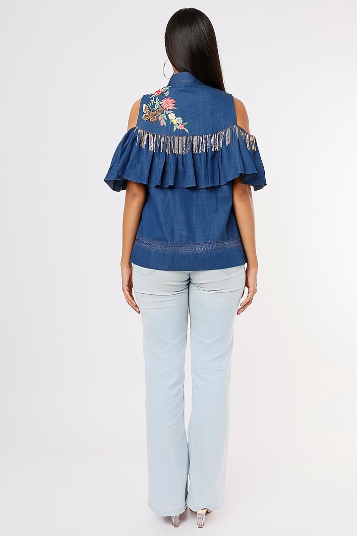 Dark Blue Embroidered Shirt by Aqube by Amber at Pernia's Pop Up Shop