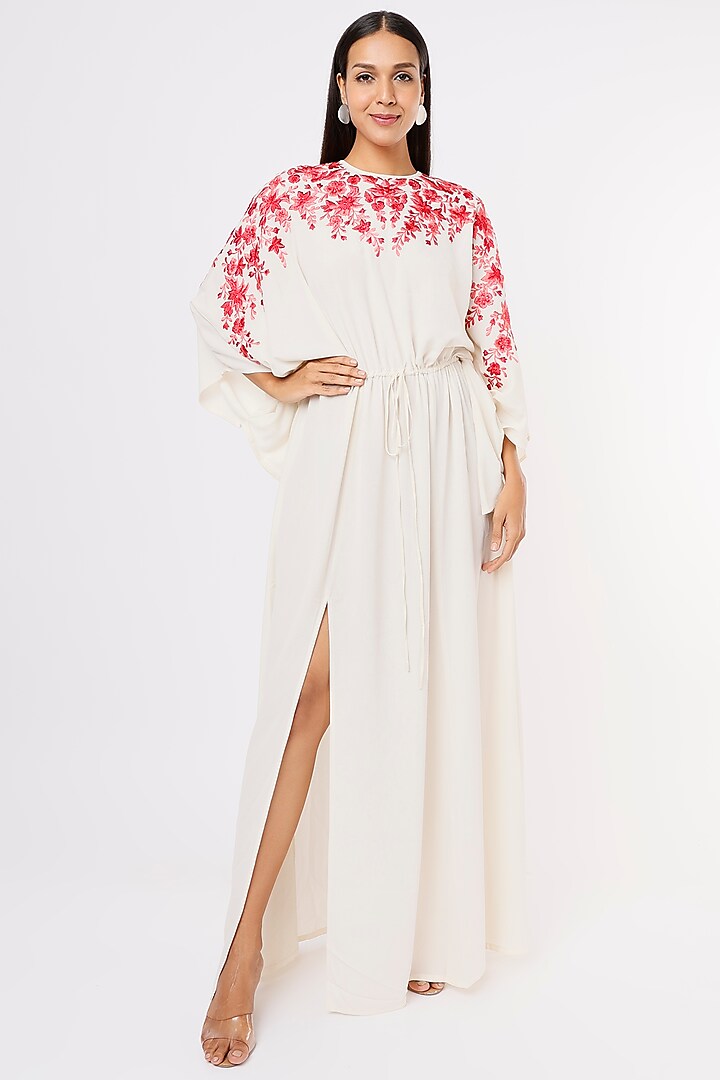 Cream Embroidered Kaftan by Aqube by Amber