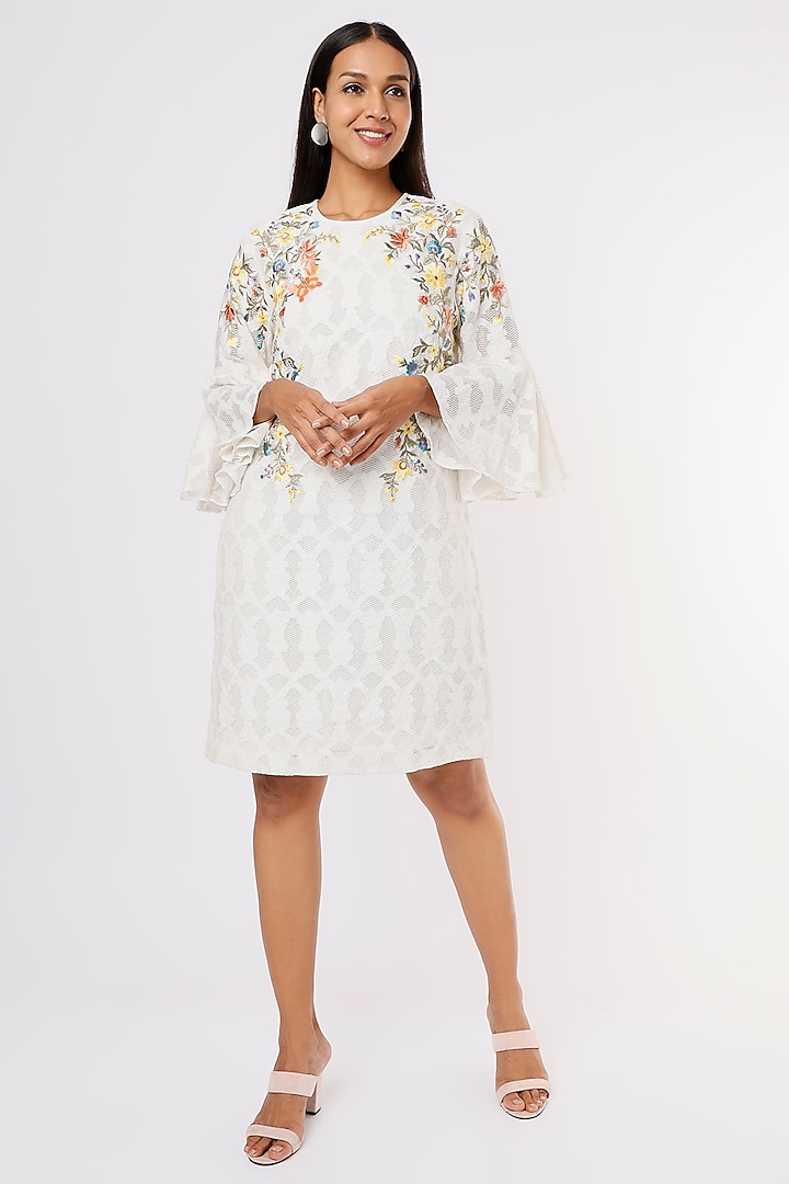 White Embroidered Dress by Aqube by Amber