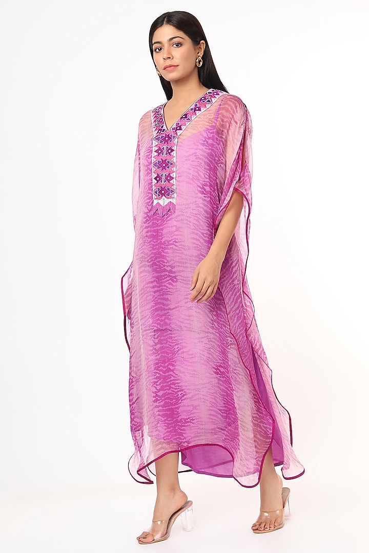 Pink Embroidered Kaftan by Aqube by Amber