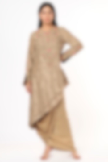 Taupe Embroidered Kurta by Aqube by Amber
