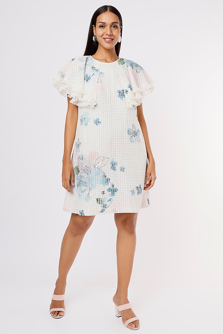 White Printed Dress by Aqube by Amber