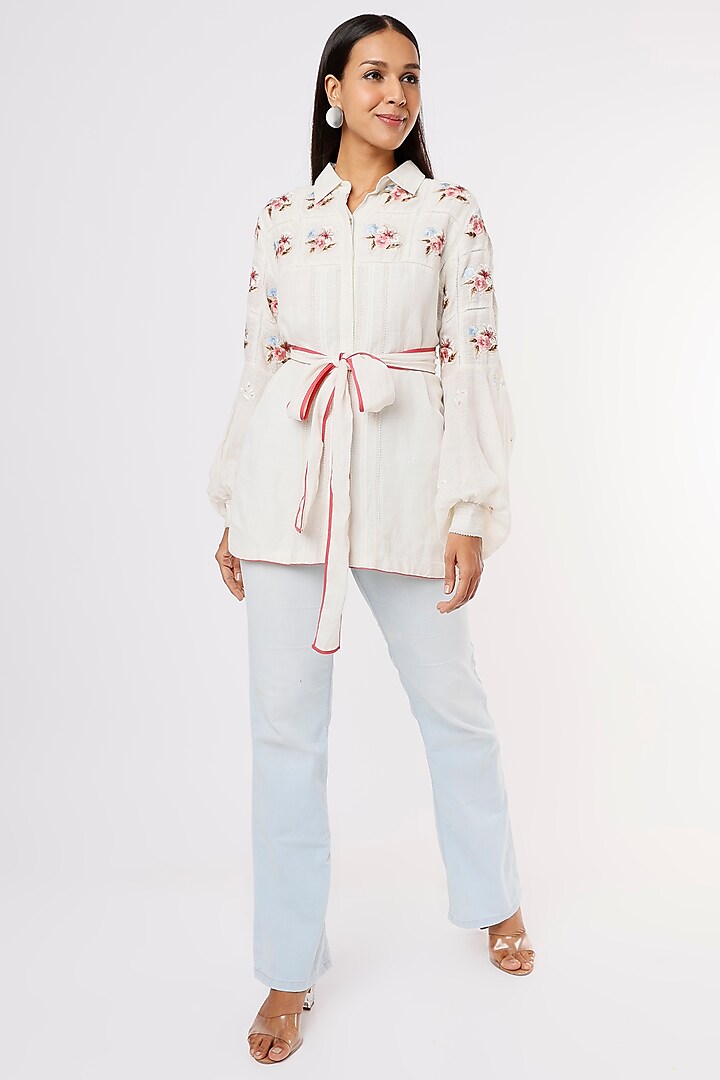 White Embroidered Shirt by Aqube by Amber