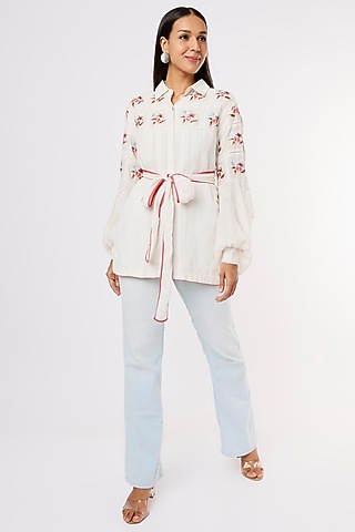 White Embroidered Shirt by Aqube by Amber