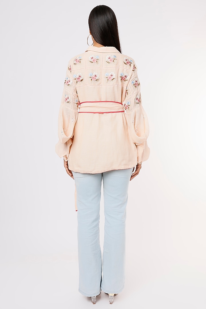 Peach Embroidered Shirt by Aqube by Amber at Pernia's Pop Up Shop