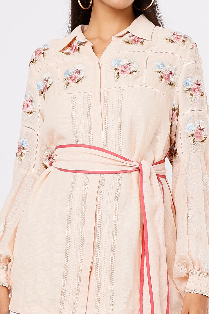 Peach Embroidered Shirt by Aqube by Amber at Pernia's Pop Up Shop