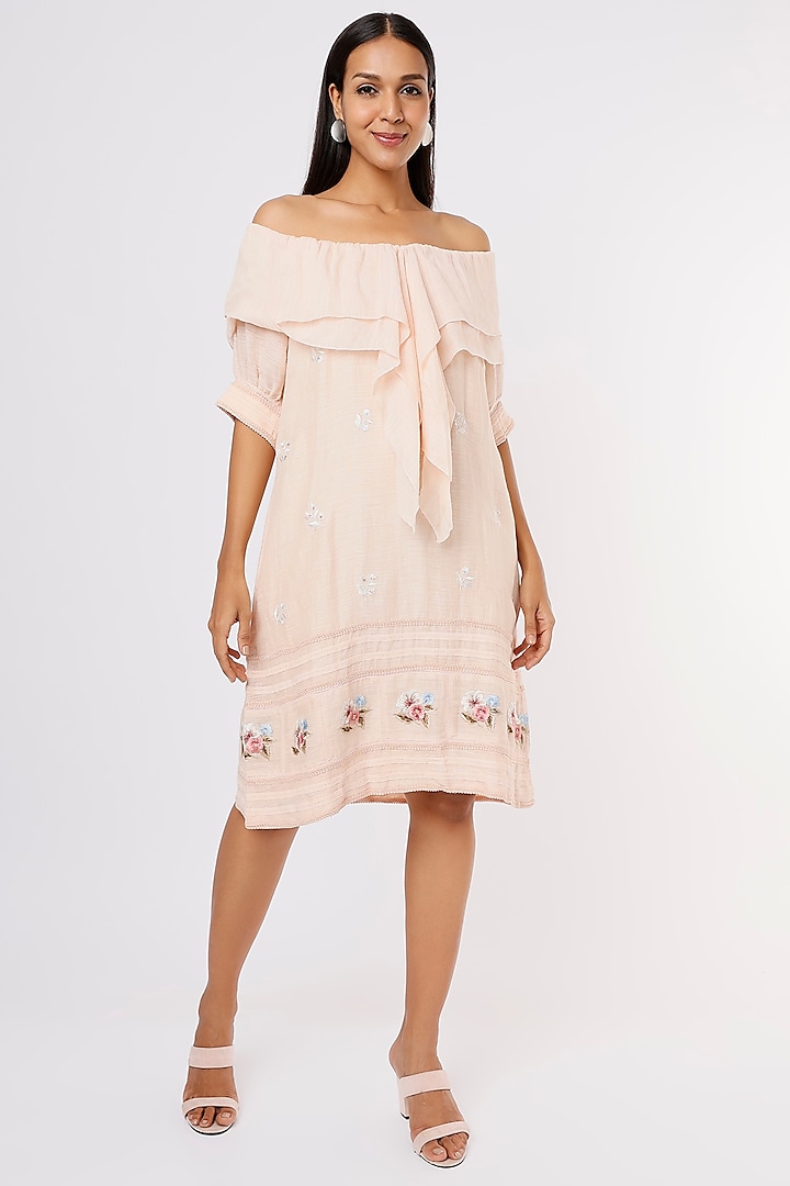 Peach Embroidered Dress by Aqube by Amber