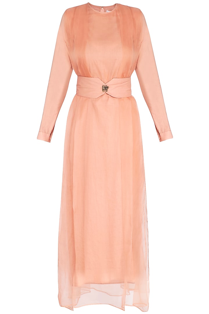 Coral Almond Pleated Dress by AQDUS