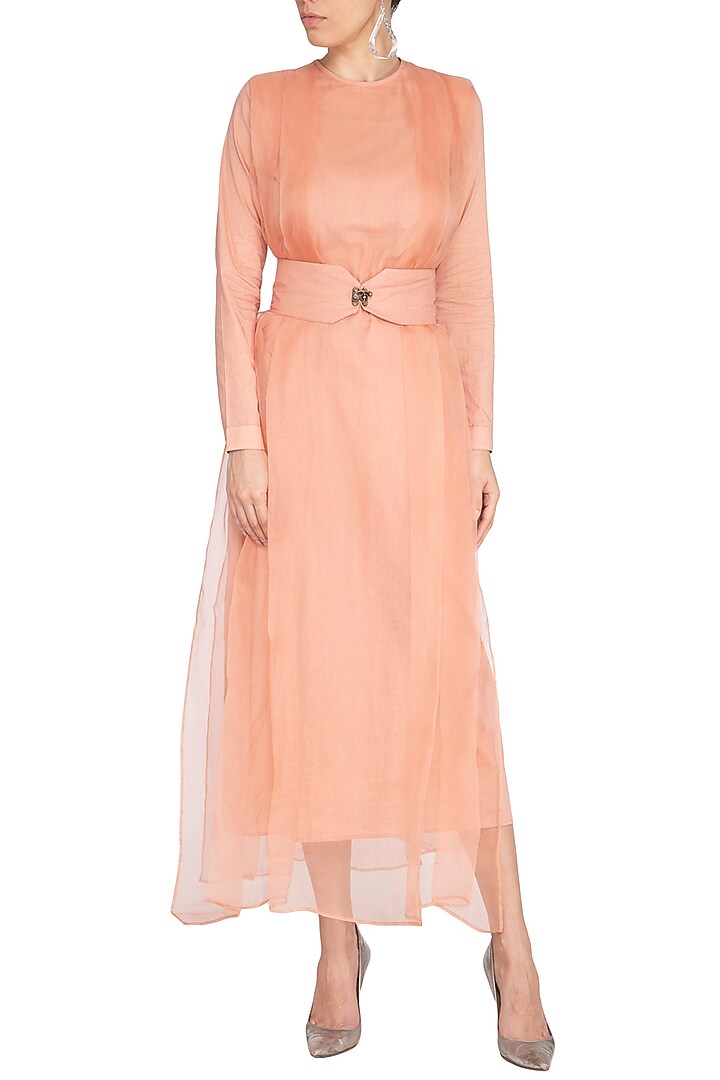 Coral Almond Pleated Summer Dress by AQDUS at Pernia's Pop Up Shop
