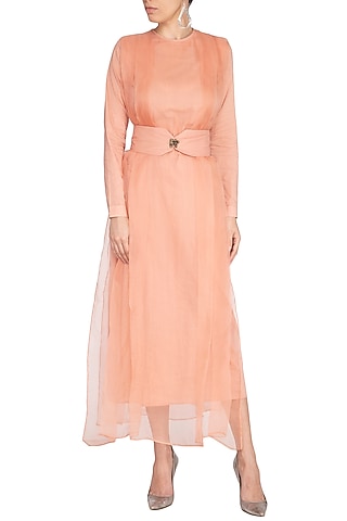 Coral Almond Pleated Dress by AQDUS