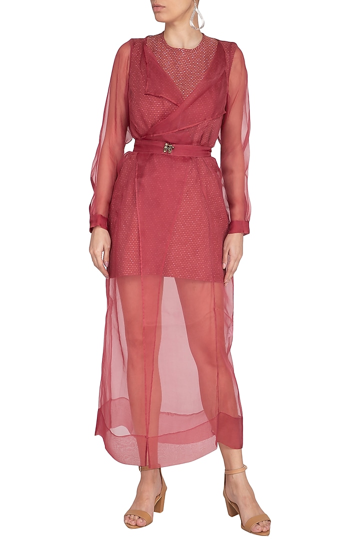 Marsala Long Jacket With Belt by AQDUS at Pernia's Pop Up Shop
