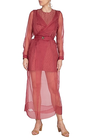Marsala Long Jacket With Belt by AQDUS
