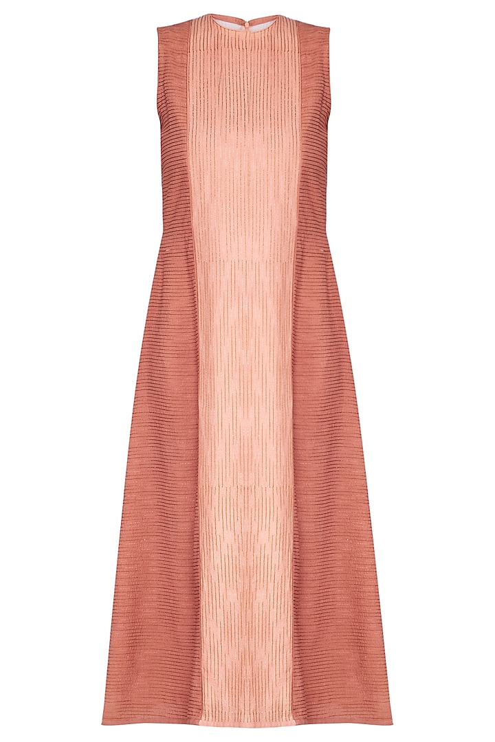 Coral Almond Embroidered A-line Dress by AQDUS