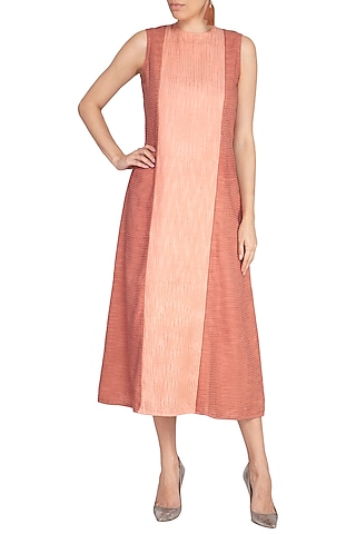 Coral Almond Embroidered A-line Dress by AQDUS