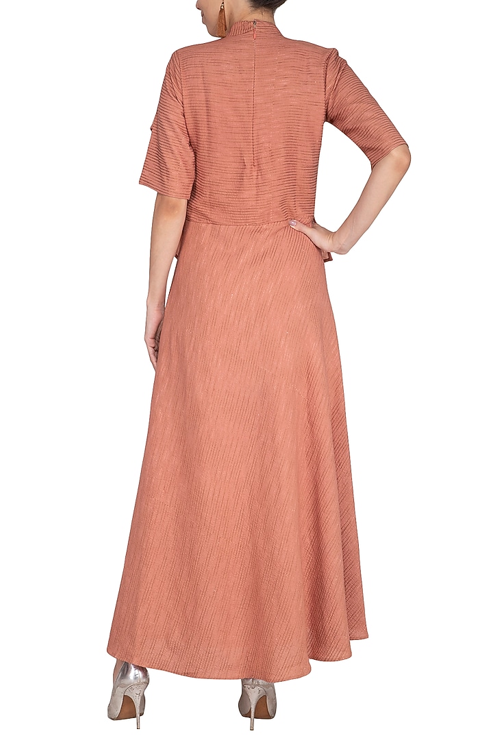 Peach Embroidered Flared Vacation Dress by AQDUS at Pernia's Pop Up Shop