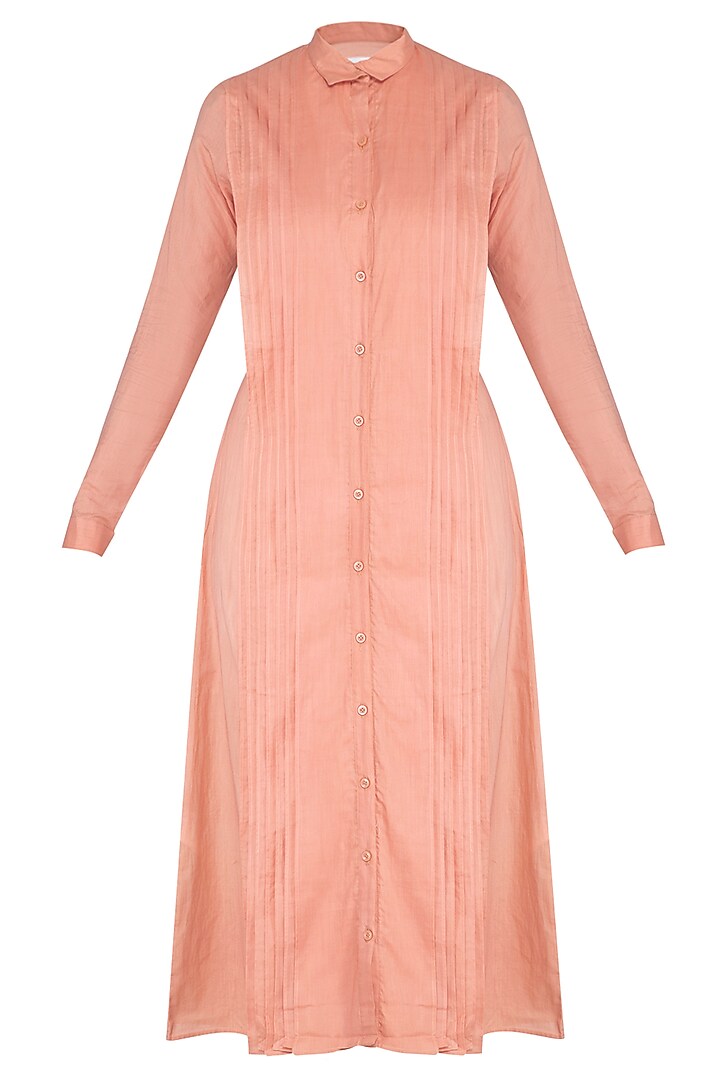 Coral Almond Pleated Midi Dress by AQDUS