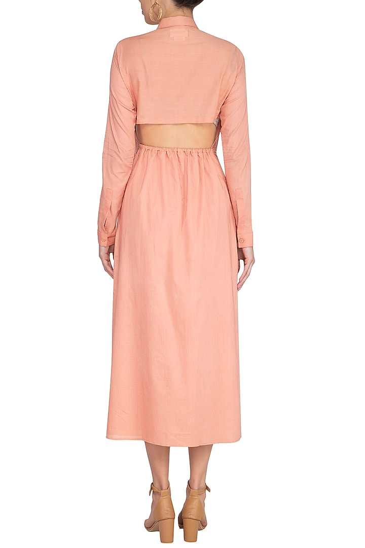 Coral Almond Pleated Midi Vacation Dress by AQDUS at Pernia's Pop Up Shop