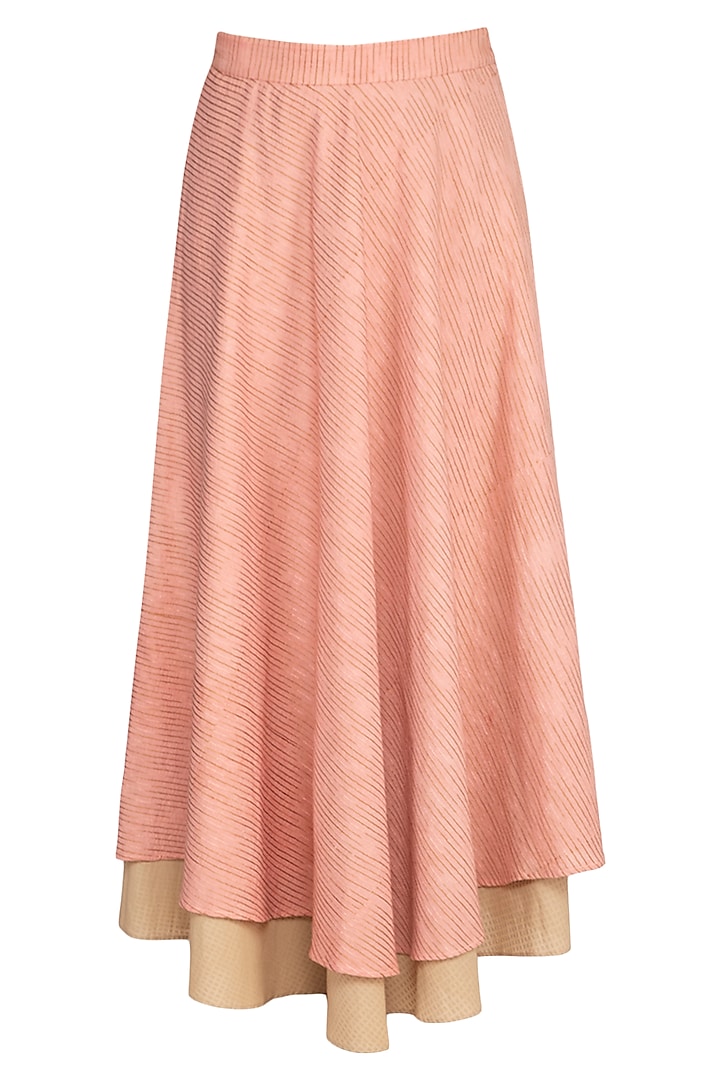Coral Almond Embroidered Maxi Skirt by AQDUS