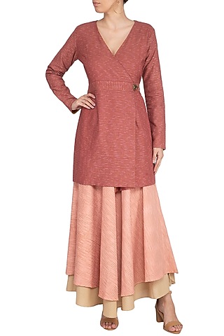 Coral Almond Embroidered Maxi Skirt by AQDUS