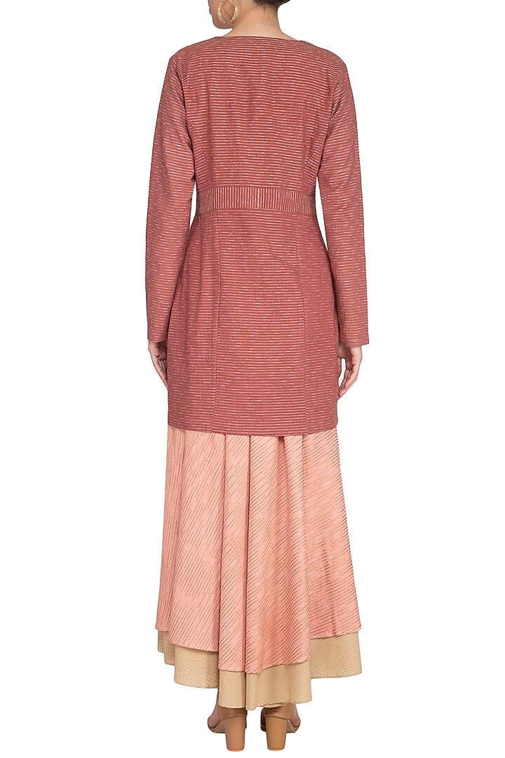 Coral Almond Embroidered Maxi Skirt by AQDUS at Pernia's Pop Up Shop