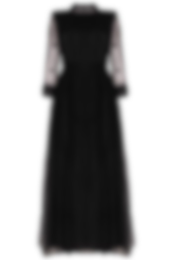 Black Embroidered Flared Dress With Half Jacket by AQDUS
